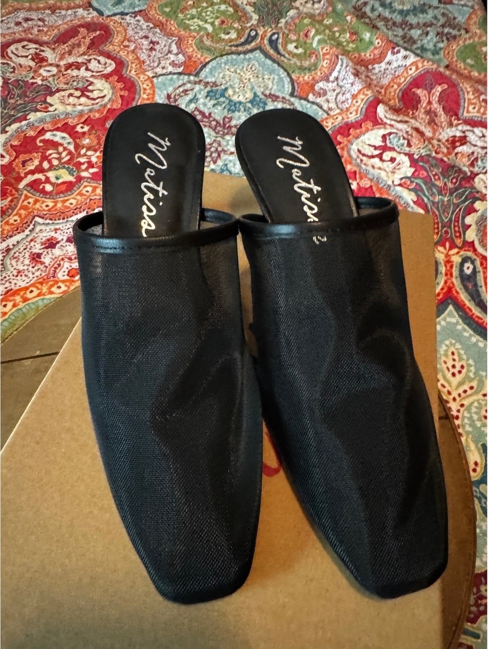 Matisse Bette Black Mesh Heeled Mules Size 8.5 M